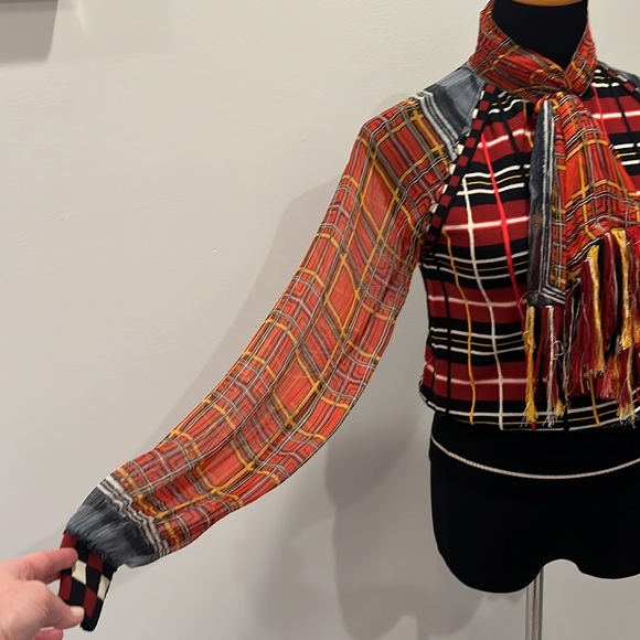 Jean Paul Gaultier Chiffon Sleeve Tartan Plaid Sweater - Picture 8 of 13